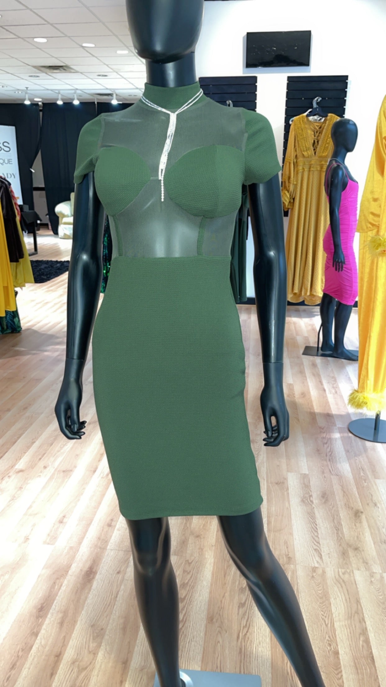 Olive Green Mesh Dress